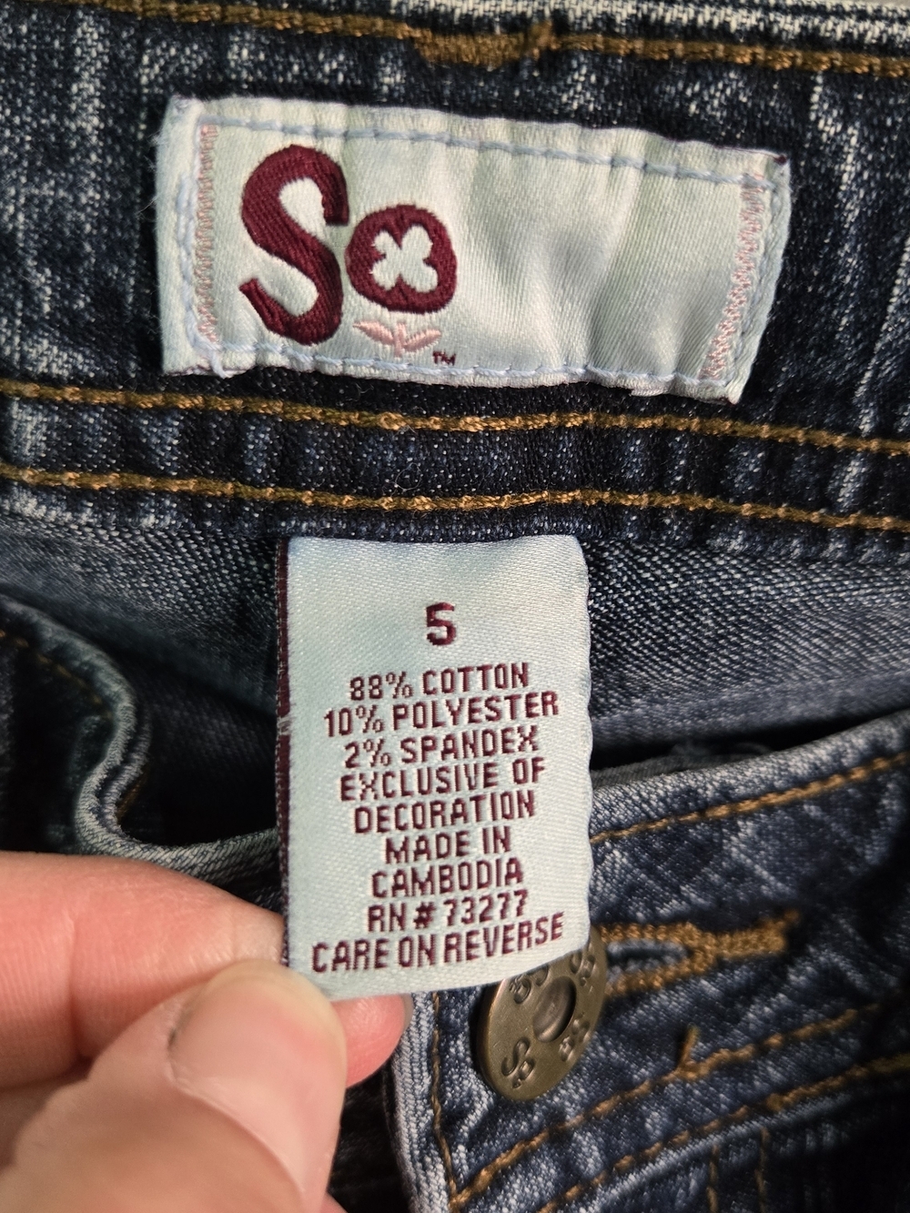 SO | Medium Dark Bootcut Jeans sz 5 - Picture 7 of 8